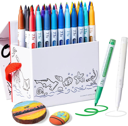 7.1G Acrylic Paint Markers Direct Liquid - 48 Colors Acrylic Markers with Automatic Ink Control, Paint Markers High Opacity Paint Pens Waterproof Lightfast for Rock Painting Eggs Wood Glass Ceramic