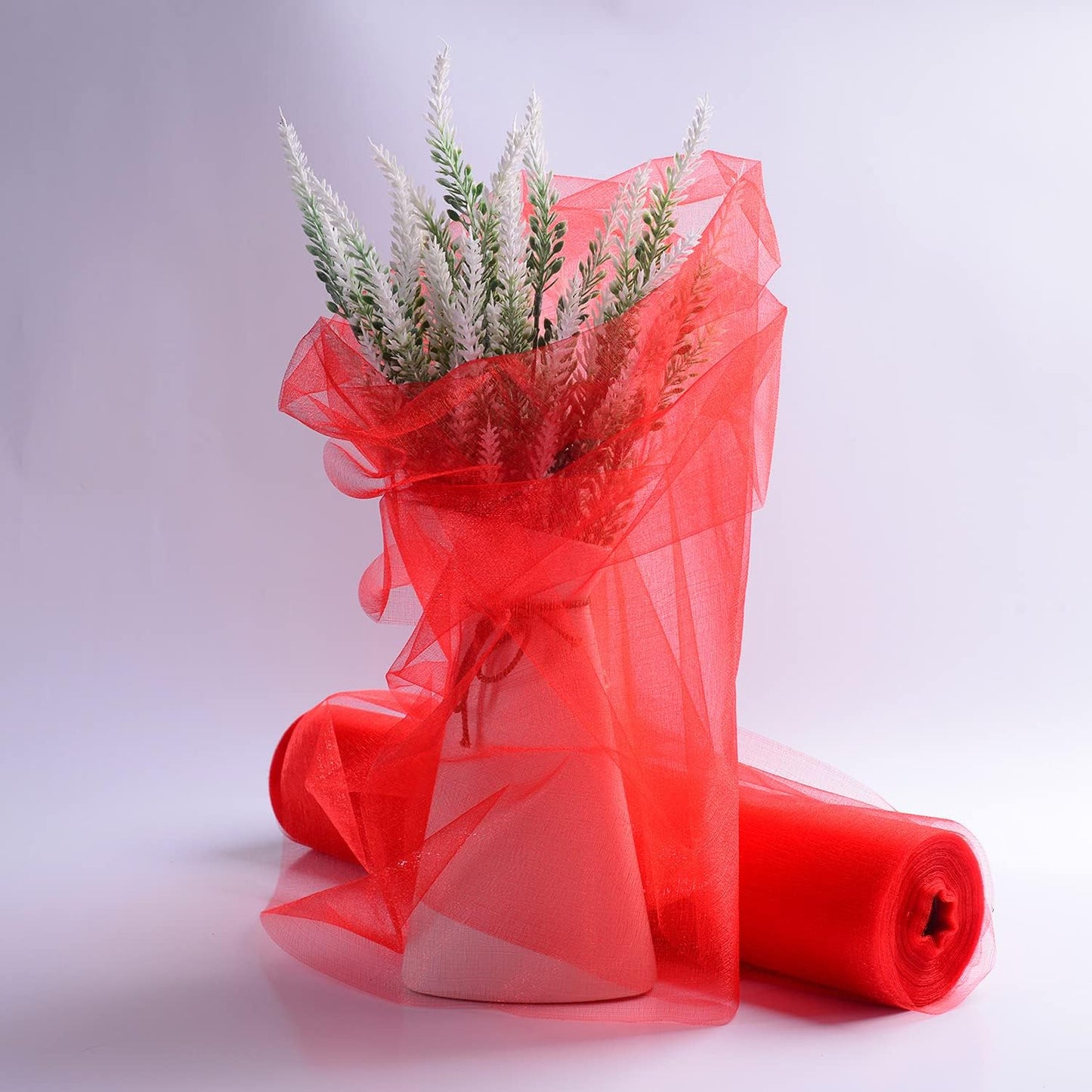 Crystal Organza Fabric Tulle - 16" by 50 Yards Sheer Fabric for Wedding Party Decoration Bridal Shower Tutu Roll Netting Spool Ribbon Wrapping (Red)