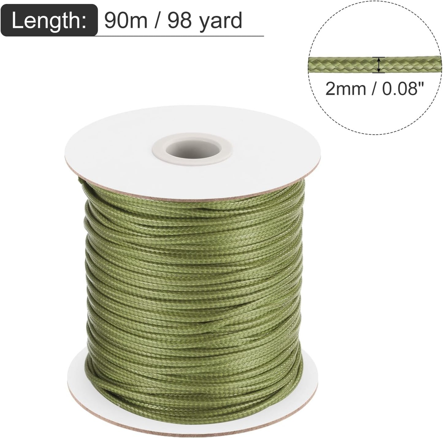 MECCANIXITY Waxed Cord 2mm Waxed Polyester Cord 98 Yard Wax String for Bracelet Making, Necklaces, Beading, Jewelry Making and DIY Crafts(Army Green)
