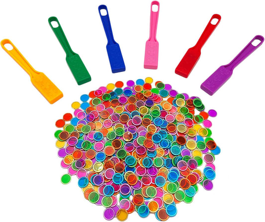 Magnetic Bingo Wand with Chips,6-Pack& 600 Metal Chips, 6 Color Metal Chips-for Large Group Games,Family Game Night, Sensory Bins,Counting and Sorting,Science& Educational Activities