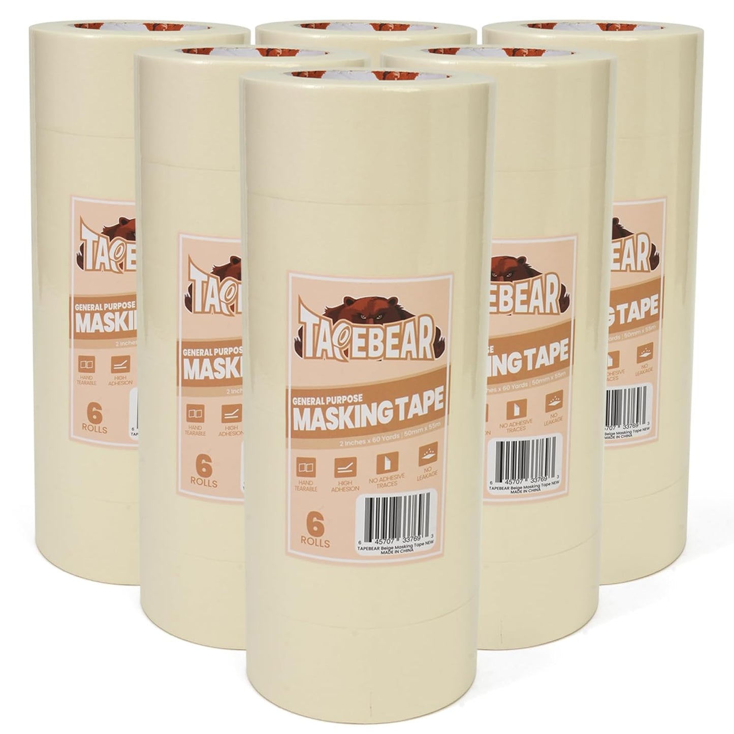 TAPEBEAR General Purpose Masking Tape 2 Inch x 60 Yards, Beige White Painters Tape for Painting, Labeling, DIY Arts Crafts, Home Office School Projects, 36 Rolls