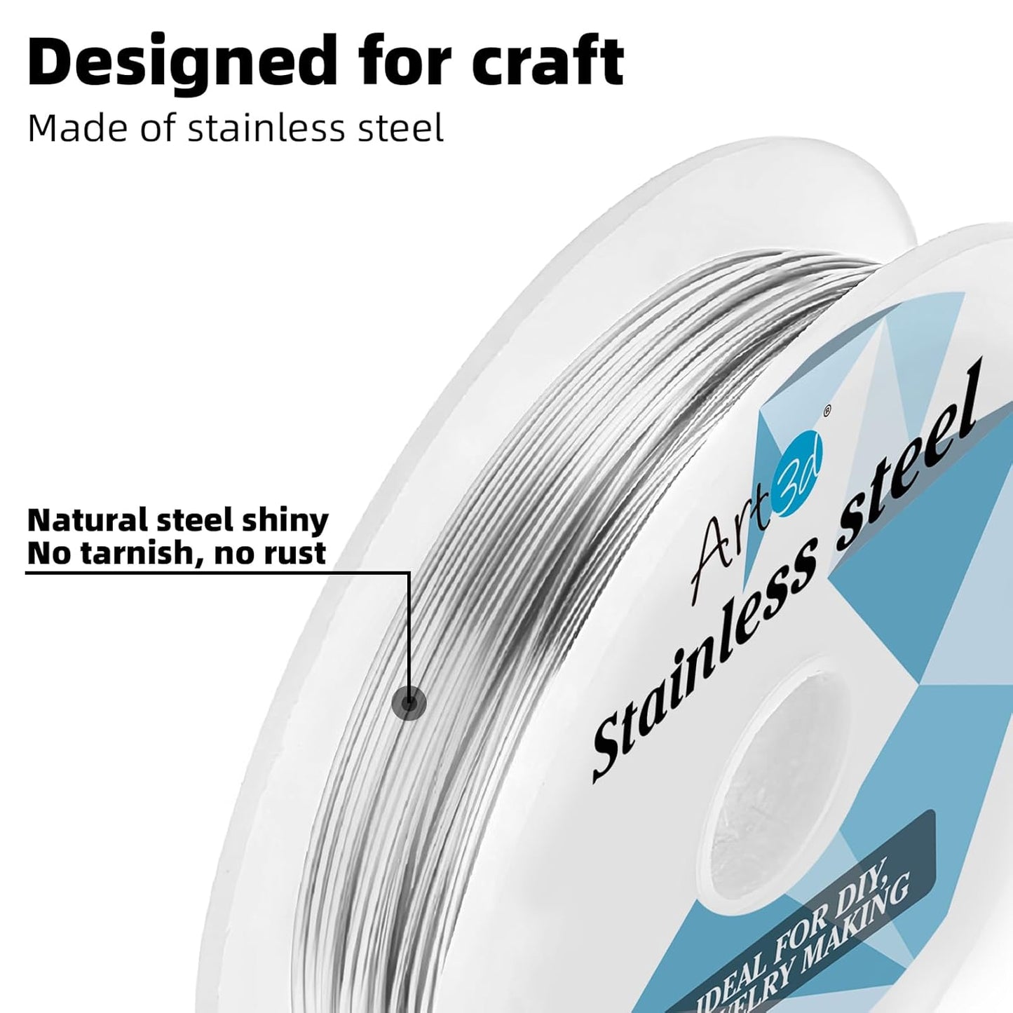 Art3d 20 Gauge Stainless Steel Wire, Bendable Soft Crafting Wire for Jewelry Making Earring Beading DIY Wrapping Sculpting - 120 FT Silver