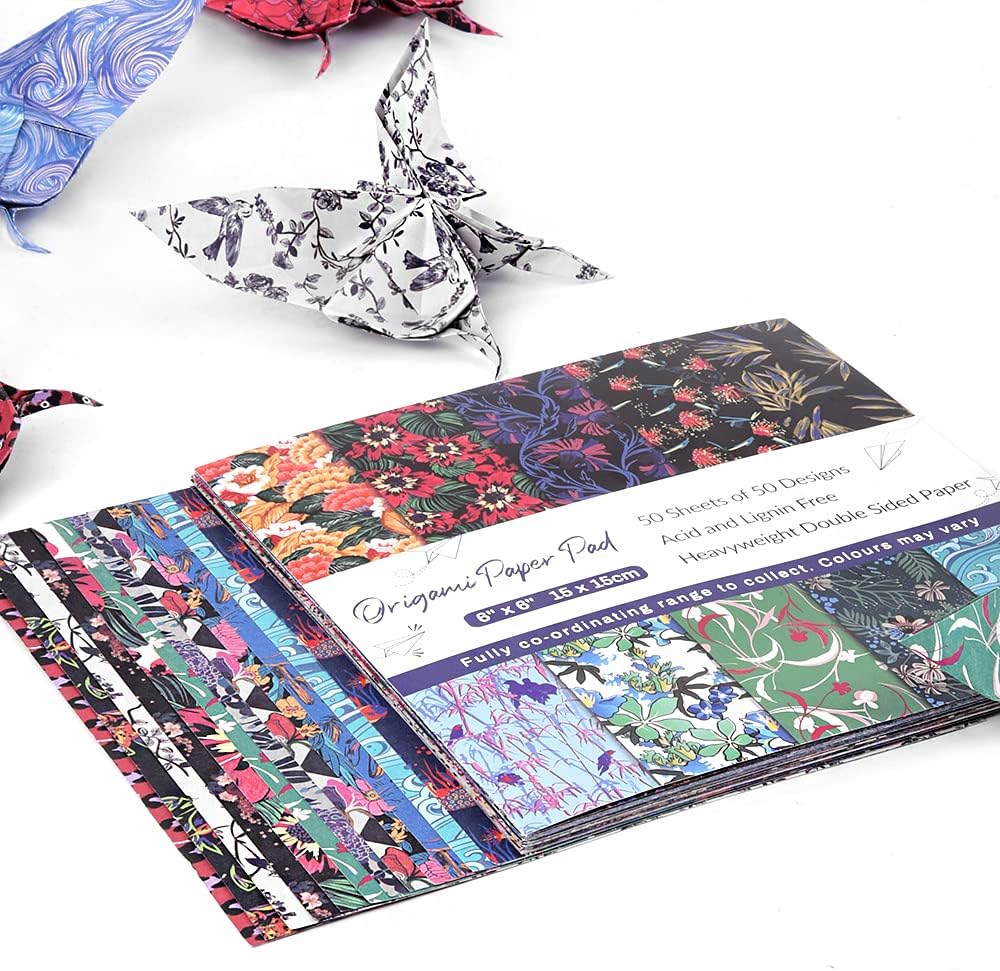 Origami Paper Kit 50 Sheets 6 Inch Square Double Sided Color 50 Vivid Japanese Washi Chiyo Colors for Hand Crafts Origami Paper Arts Creativity Flowers
