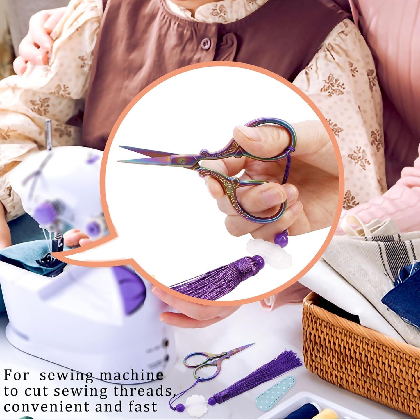 BIHRTC Sewing Embroidery Scissors with Cover Tassel Sharp Stainless Steel Tip Scissor Dressmaker Shears Crane Sewing Scissors for Thread Cross-stitch DIY Artwork Housework