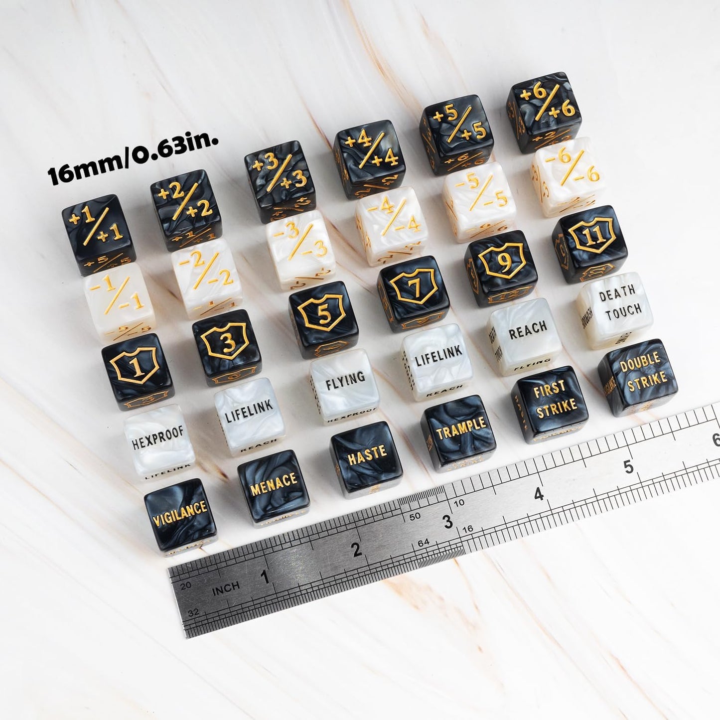 65 Pieces MTG Dice Counters Life Keyword Counter Dice Set Plus One/+1 Buff Abilities Shield Tokens for MTG, TCG, Cards Gaming Accessories