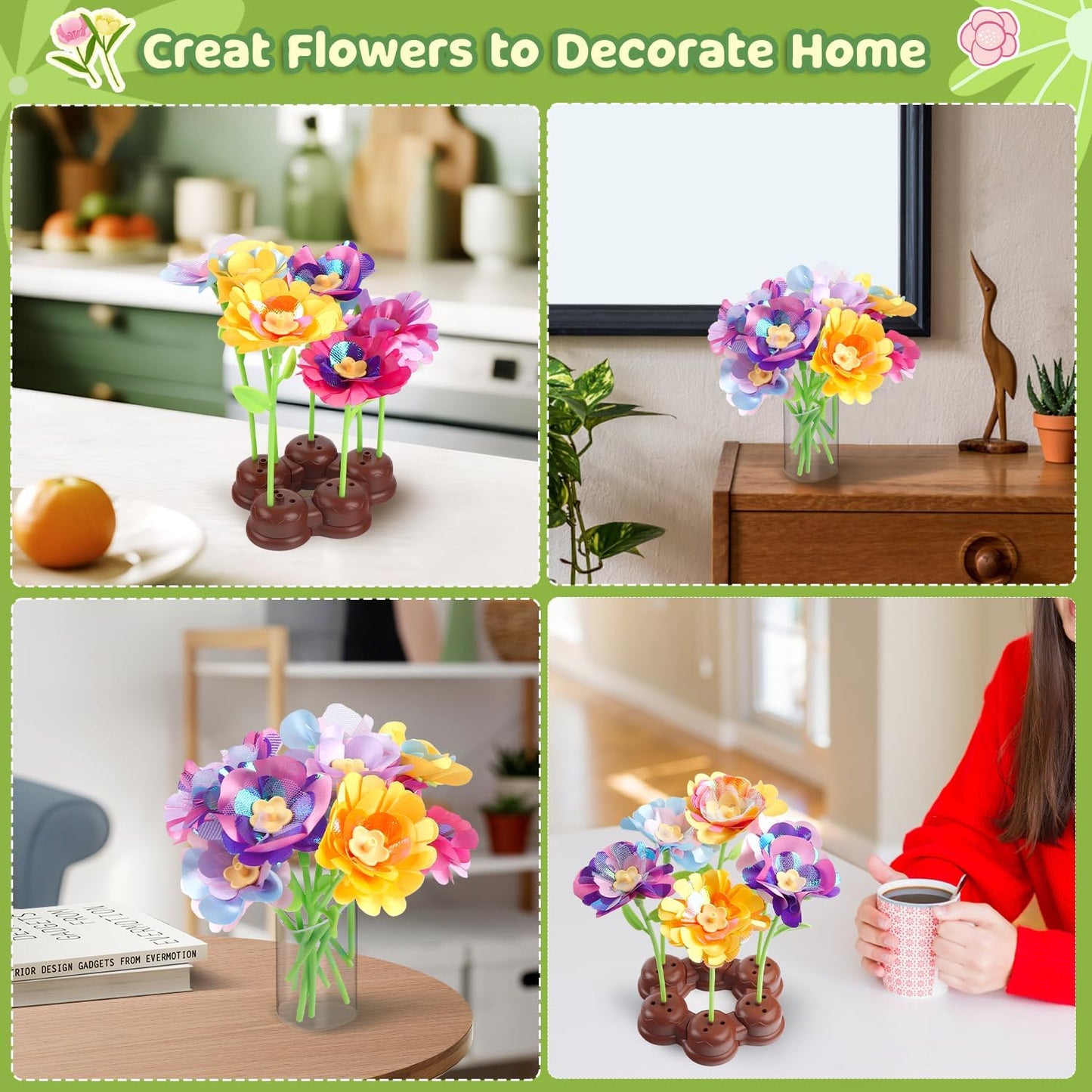 Arts and Crafts Kit for Kids Ages 4-8,Flower Bouquet Toys,DIY Flower Market Toys,Build Your Flower Bouquet,Educational Christmas Birthday Gifts for 3 4 5 6 7 8 9 Year Old Girls-Purple