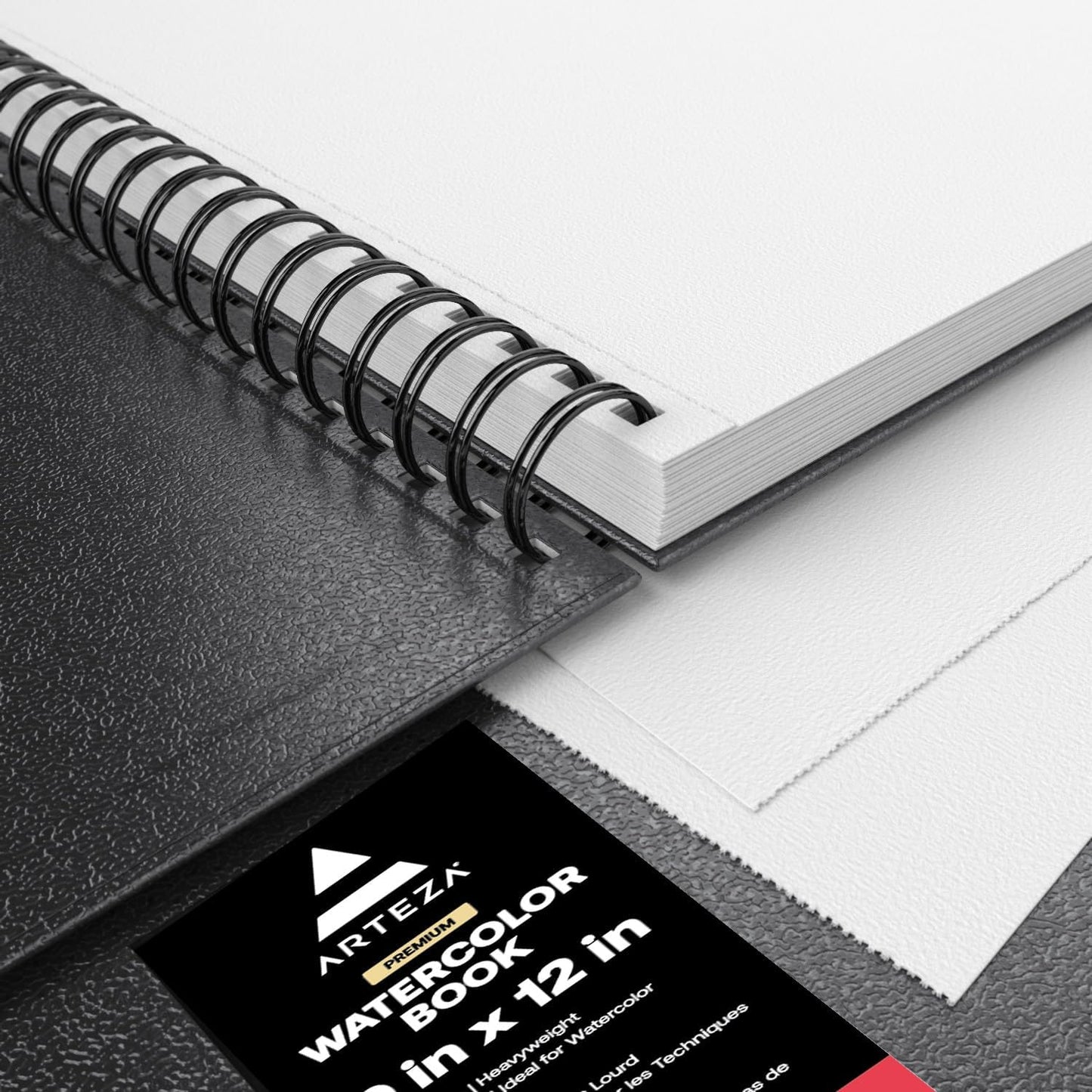 ARTEZA Watercolor Sketchbook 2-Pack, 64 Pages Each, 9x12 Inches – Spiral-Bound, 140 lb Cold Press Paper, Black Hardcover for Watercolor & Mixed Media