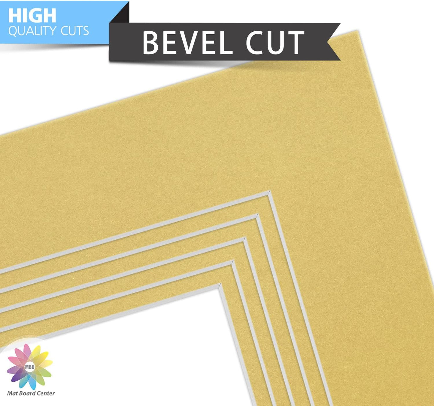 Mat Board Center, Pack of 10, 8x10 for 5x7 Old Gold Color Mats - Bevel Cut, Acid Free, 4-ply Thickness, White Core - for Pictures, Photos, Framing