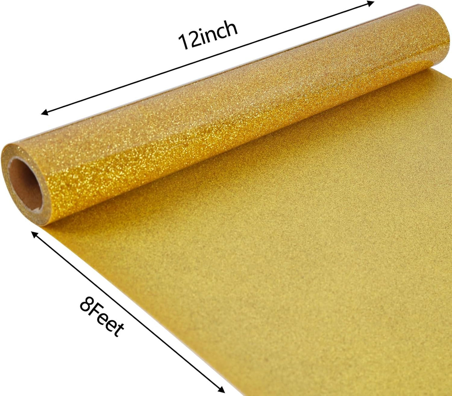 FUNKAKA Glitter Golden HTV Heat Transfer Vinyl Rolls, 12" x 8ft PU Iron on Vinyl for T-Shirt Golden Glitter HTV Vinyl for All Cutter Machines Easy to Cut & Weed for Heat Vinyl Design