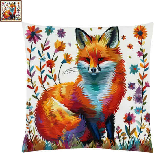 Fanxvivy Stamped Cross Stitch Kits for Adults Beginners Pillow Needlepoint Kit with Embroidery Pattern Needlework Kit Prestamped Stitches Kit 11CT Cross Stitching-Colorful Fox 18x18 inch