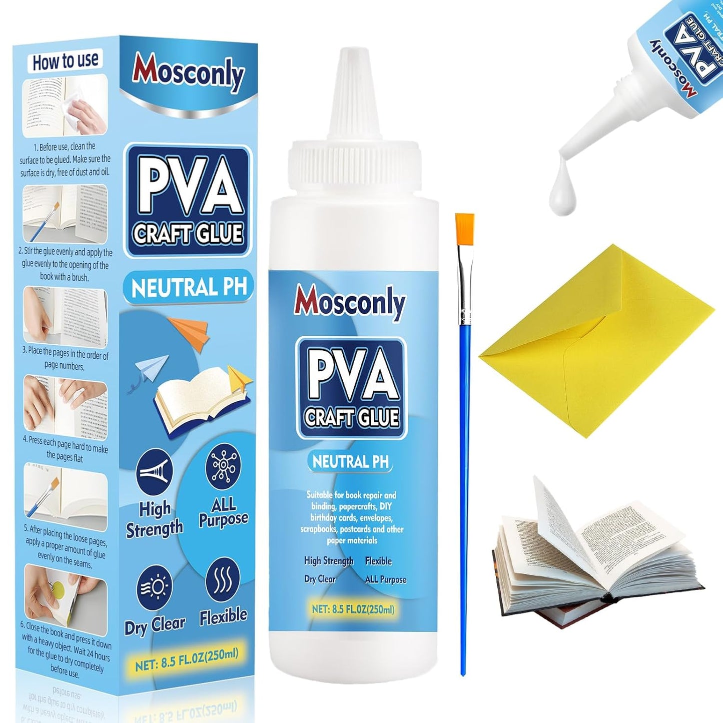 PH Neutral PVA Glue, 8.5 Oz Art Precision Craft Glue, Archival Quality Acid-Free Book Binding Adhesive, Dries Clear & Flexible,Ideal for Framing, Collages, Paper Crafts