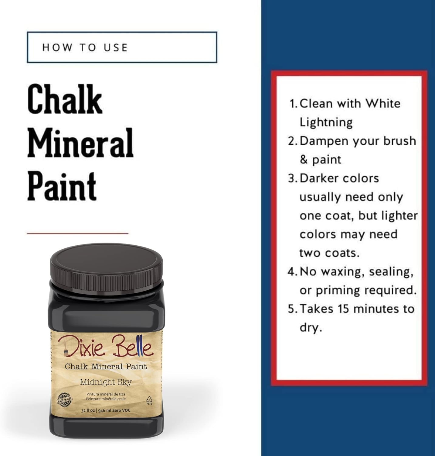 Dixie Belle Paint Company Chalk Finish Furniture Paint - Midnight Sky (32oz) - Matte Blue Black Chic Chalk Mineral DIY Furniture Paint