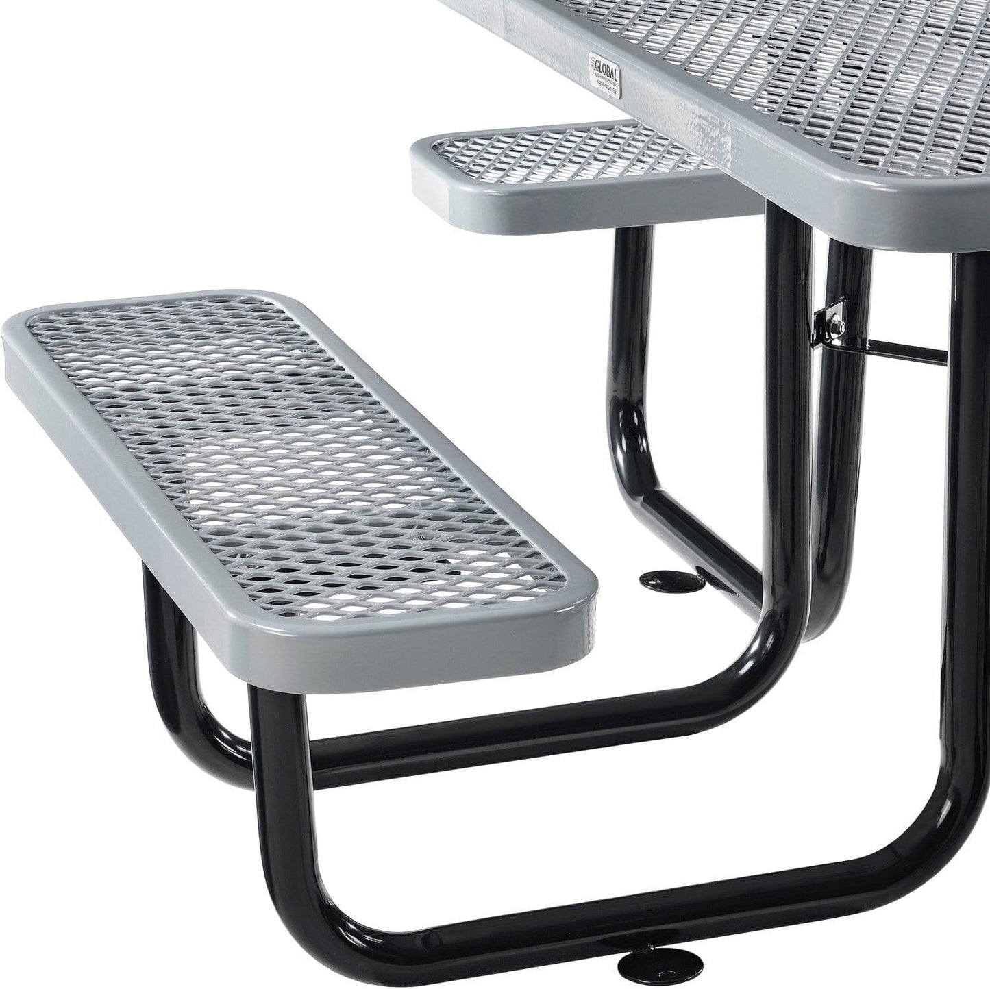 Global Industrial 46" Square Picnic Table, Expanded Metal, Gray Thermoplastic Coating, Attached Benches, 1-1/2” Umbrella Pole Hole, Outdoor-Rated, 1000 lb Capacity