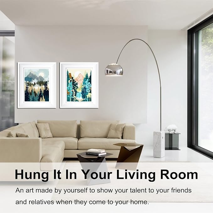 BAISITE Paint by Numbers Kit for Adults Beginners,12" Wx16 L 2 Pack Canvas for Painting Kits for Adults in Colorful Box-Sunrise Mountains Waterful 7172