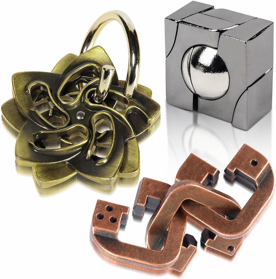 Fun Metal Brain Teaser Puzzle Games - 3PCS Adults Mind 3D Toys -Teens IQ Insight Challenge - Educational Gift for Ages 12+