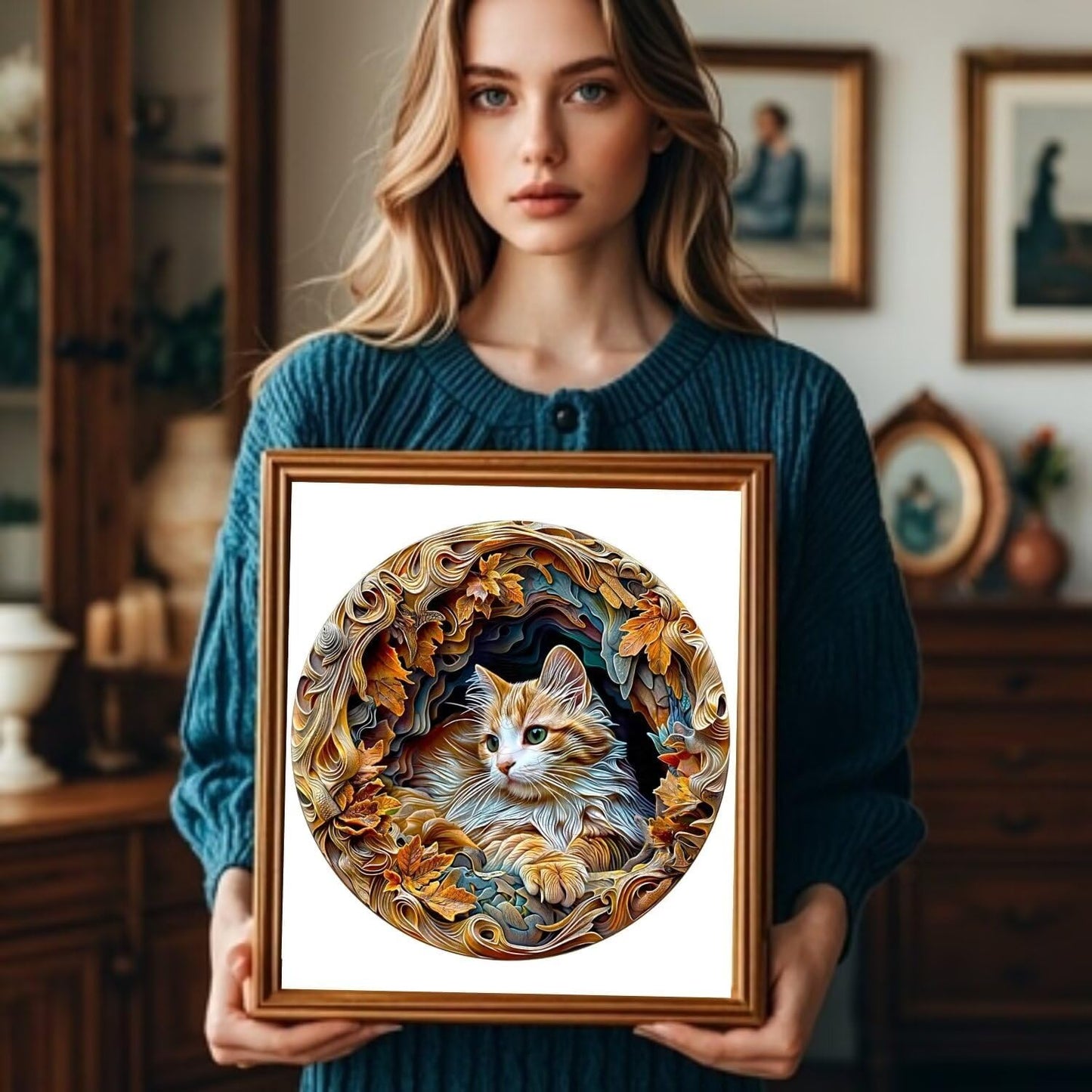 Wooden Puzzles Adults, 3D Cat Wooden Puzzles 200 Pieces, Unique Animal Shaped Wood Challenging Jigsaw Puzzles Gifts for Adults, 11.4x11.3in
