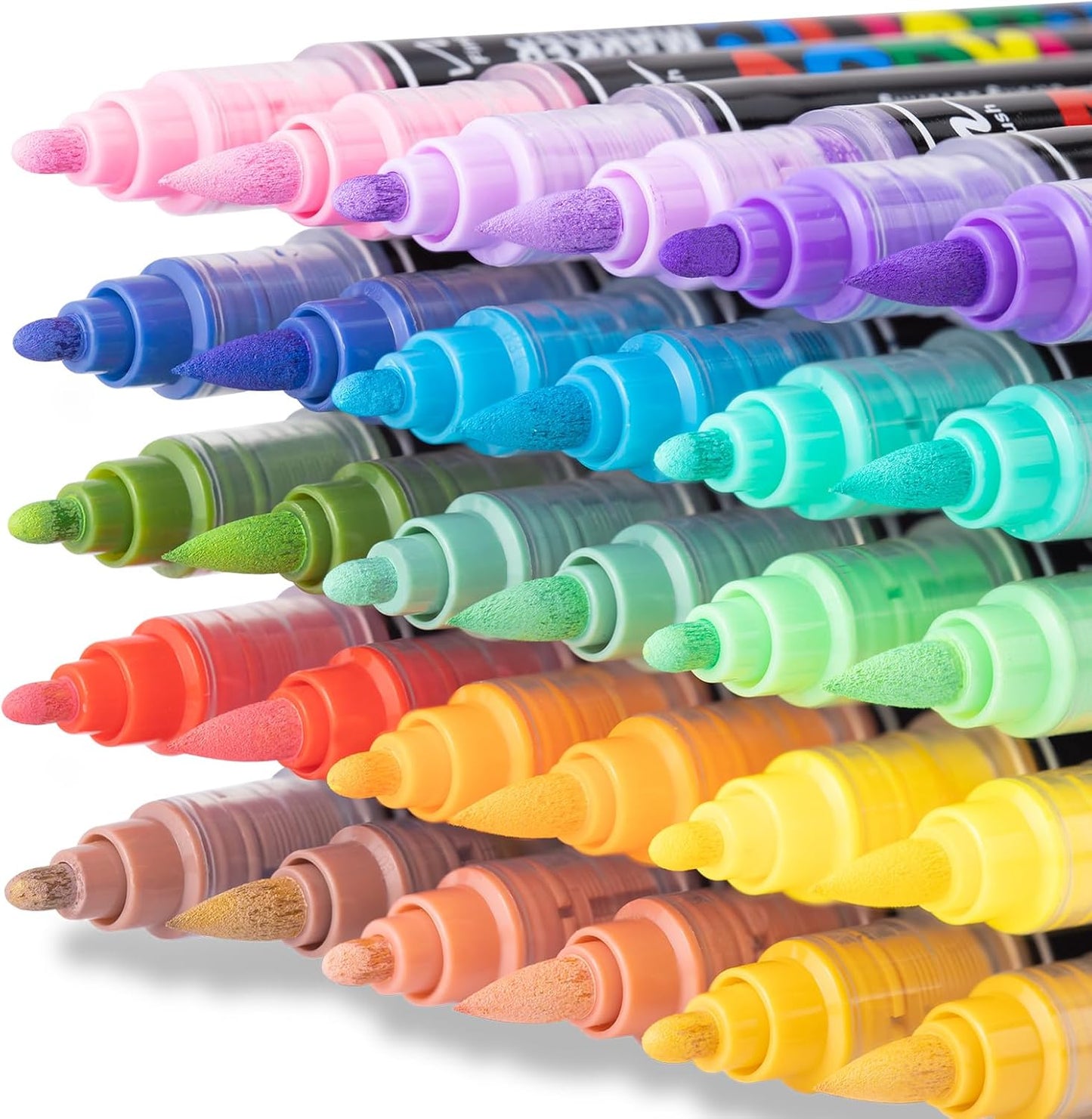 Guangna 36 Colors Acrylic Paint Markers, Dual Tip Paint Markers Pens Set with Soft Brush Tip, Multifunctional Fine Tip Markers for Wood,Canvas,Rock Painting, Glass, Diy Crafts Art Supplies, Waterproof