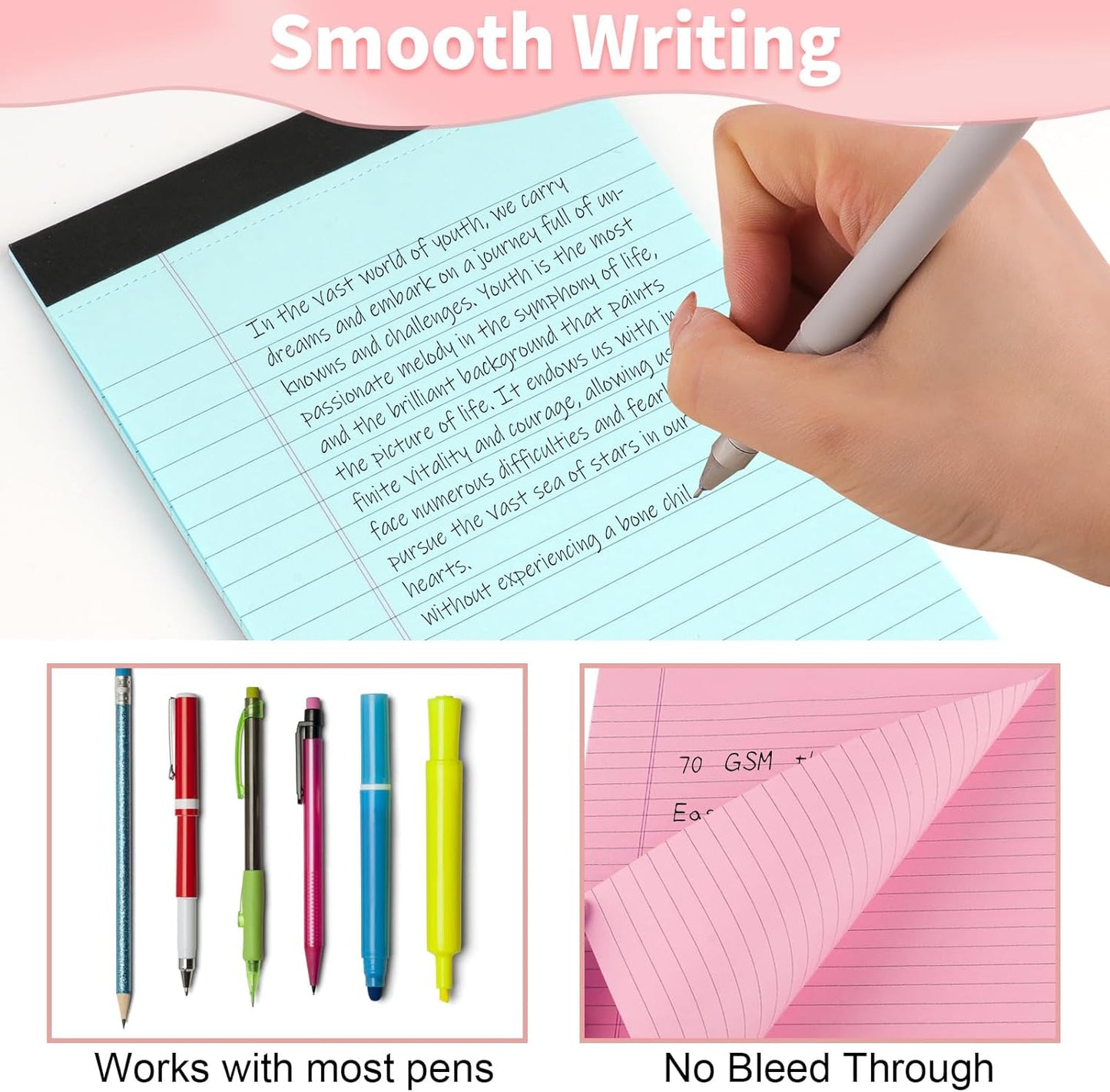 Legal Pads 5" X 8", 6 Pack Colored Note Pads, College Ruled Yellow Lined Paper Pads, Letter & Legal Ruled Pads, 30 Sheets per Small Writing Pads 5x8 for School, Home, Office, Business
