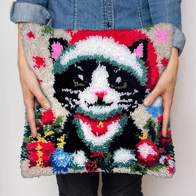 Cute Penguin Latch Hook Kits for Adults Kids Beginners Cartoon Animals Latch Hook Pillow Kit Pre-Printed Latch Hook Rug Kits Cross-stitch Cushion for Home Sofa Decoration 17x17 in. Craft Gift