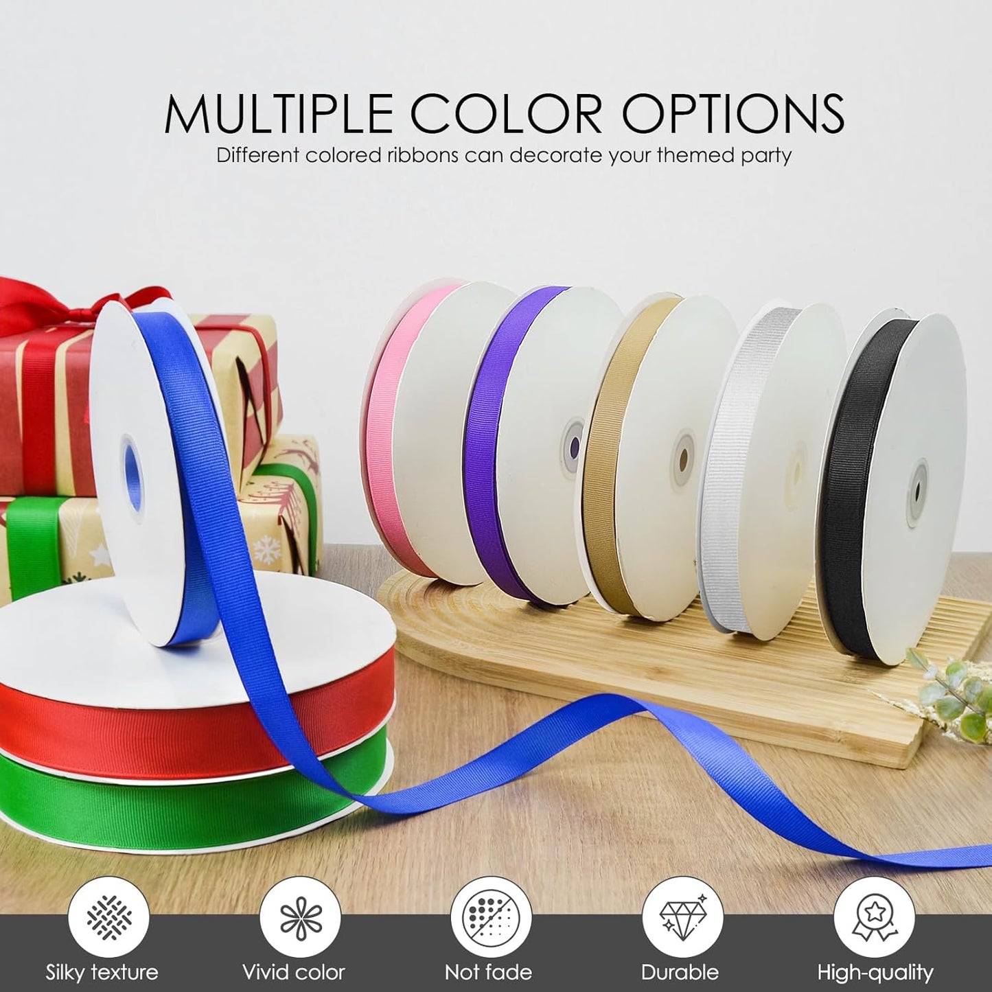 100 Yards 3/8 inch Grosgrain Ribbon, Solid Color Fabric Ribbon Perfect for Gift Wrapping, Wedding, Handmade Bows, Floral Bouquets and Party Decoration(Black)