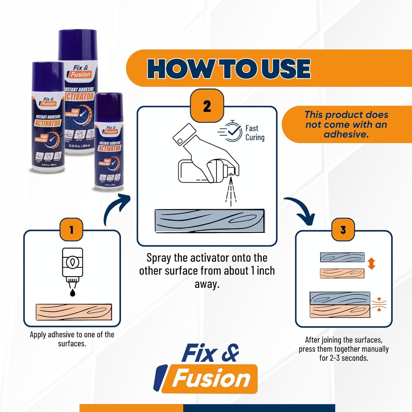 FIX & FUSION Activator Spray (13.5 Fl Oz), Instant Cure Accelerator for Cyanoacrylate (CA) Super Glue for Wood, Plastic, Rubber, Granite, and DIY & Professional, Accelerates Bonding Strength, (1 Pack)