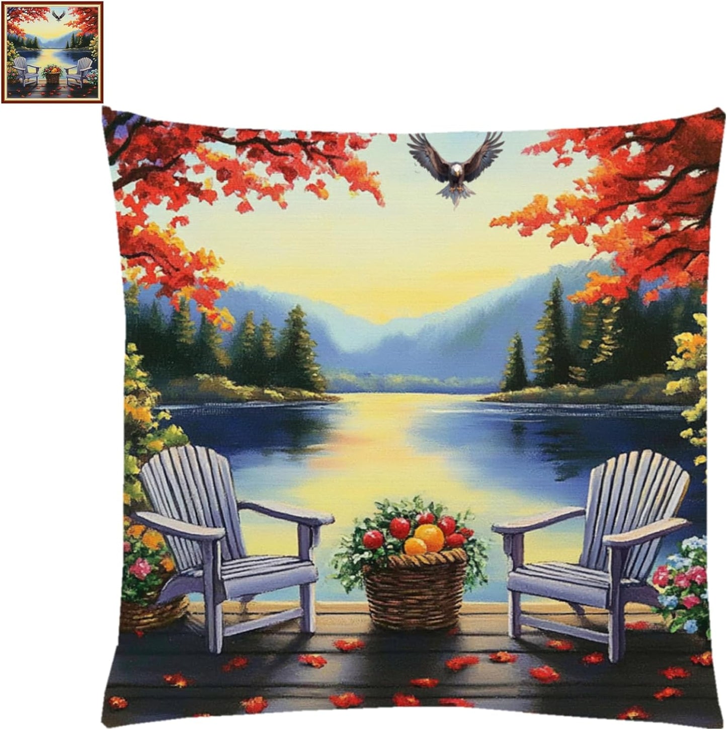 Fanxvivy Stamped Cross Stitch Kits for Adults Beginners Pillow Needlepoint Kit with Embroidery Pattern Needlework Kit Prestamped Stitches Kit 11CT Cross Stitching-Drinking Tea by The Lake 18x18 inch