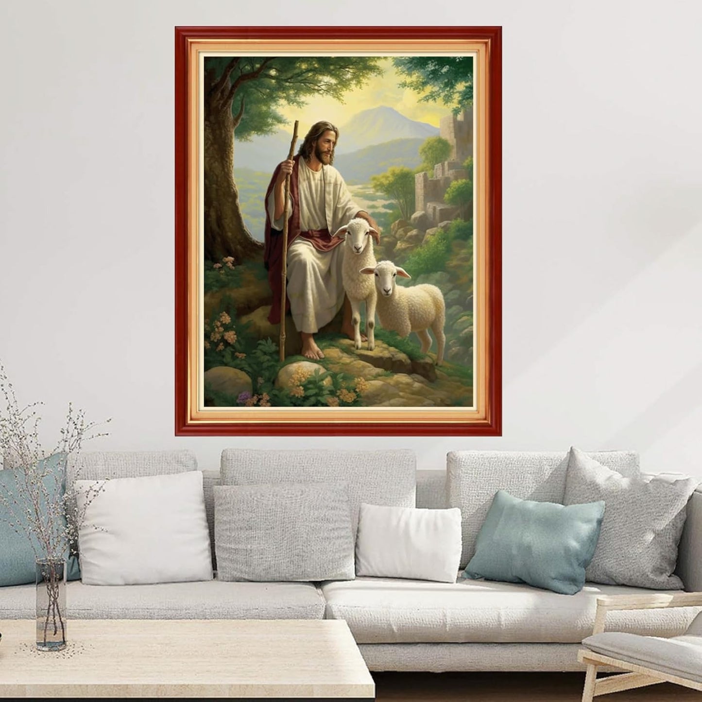 Joyhoor Cross Stitch Kits for Beginners Stamped Cross-Stitch Supplies Needlework preprint Embroidery Kits for Adults DIY Needlepoint Kits Embroidery Patterns 11CT-Jesus Shepherds the Sheep 16x20 inchs