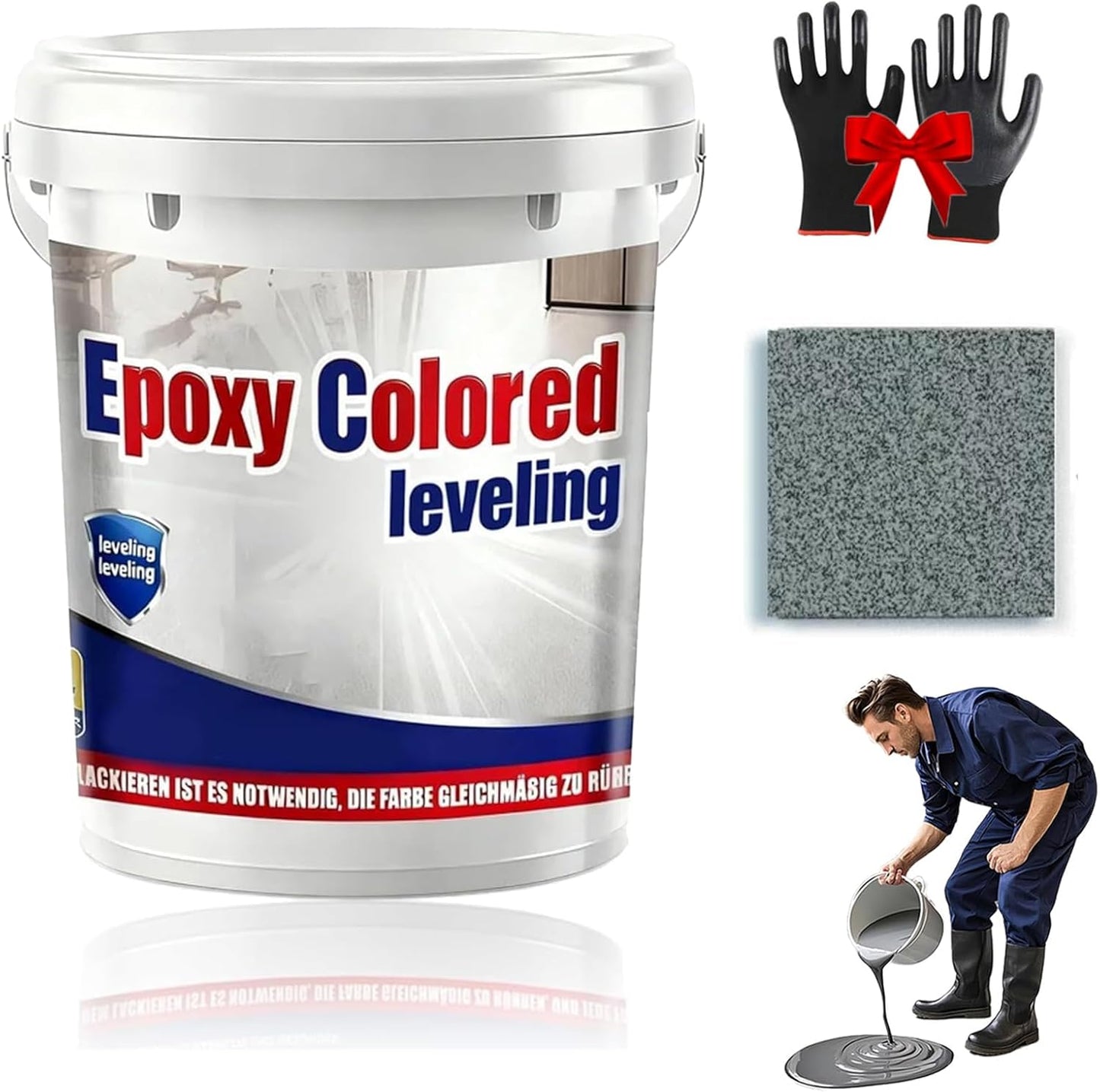 Epoxy Floor Paint, Epoxy Colored Sand Floor Paint, High-Gloss Marble Effect Self-Leveling Coating, Waterproof, Non-Slip, Ultra-Durable for Garage, Basement, Wood Floors (Sea Gray,2.2 lb)