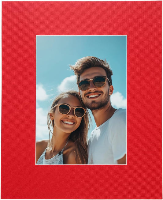 Picture Mats, 8 x 10 for 5 x 7 Pictures Acid Free White Core Bevel Cut Frame Mattes for Display Art Measuring, Red