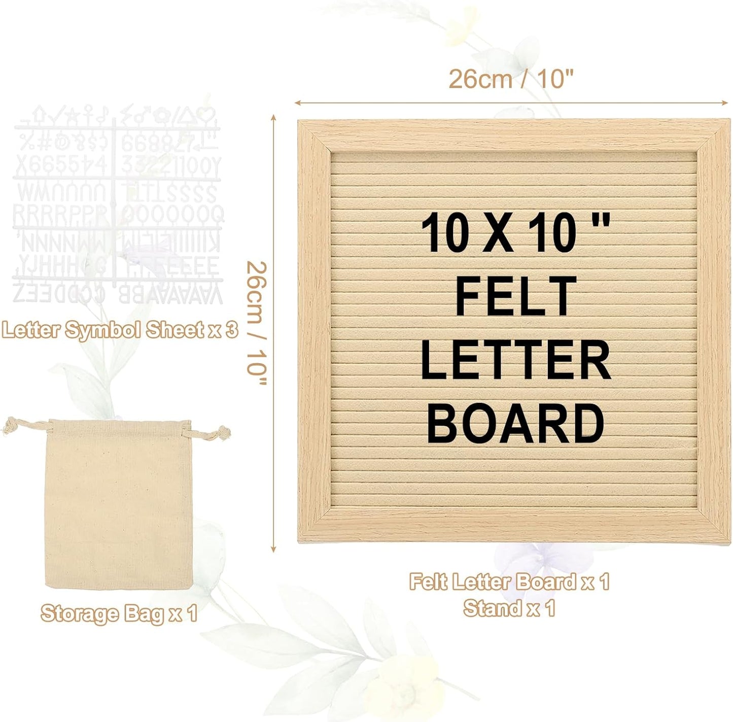 PATIKIL Felt Letter Board, 10x10Inches Khaki Wooden Changeable Message Board with Storage Bag Stand for Kitchen Menu Classroom Farmhouse Decor Notes, White Letter