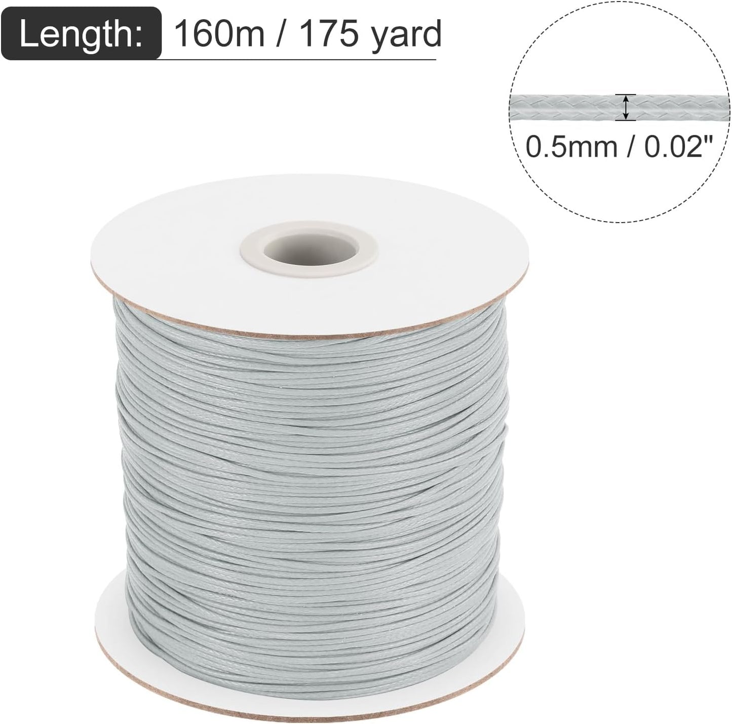 MECCANIXITY Waxed Cord 0.5mm Waxed Polyester Cord 175 Yard Wax String for Bracelet Making, Necklaces, Beading, Jewelry Making and DIY Crafts(Light Grey)