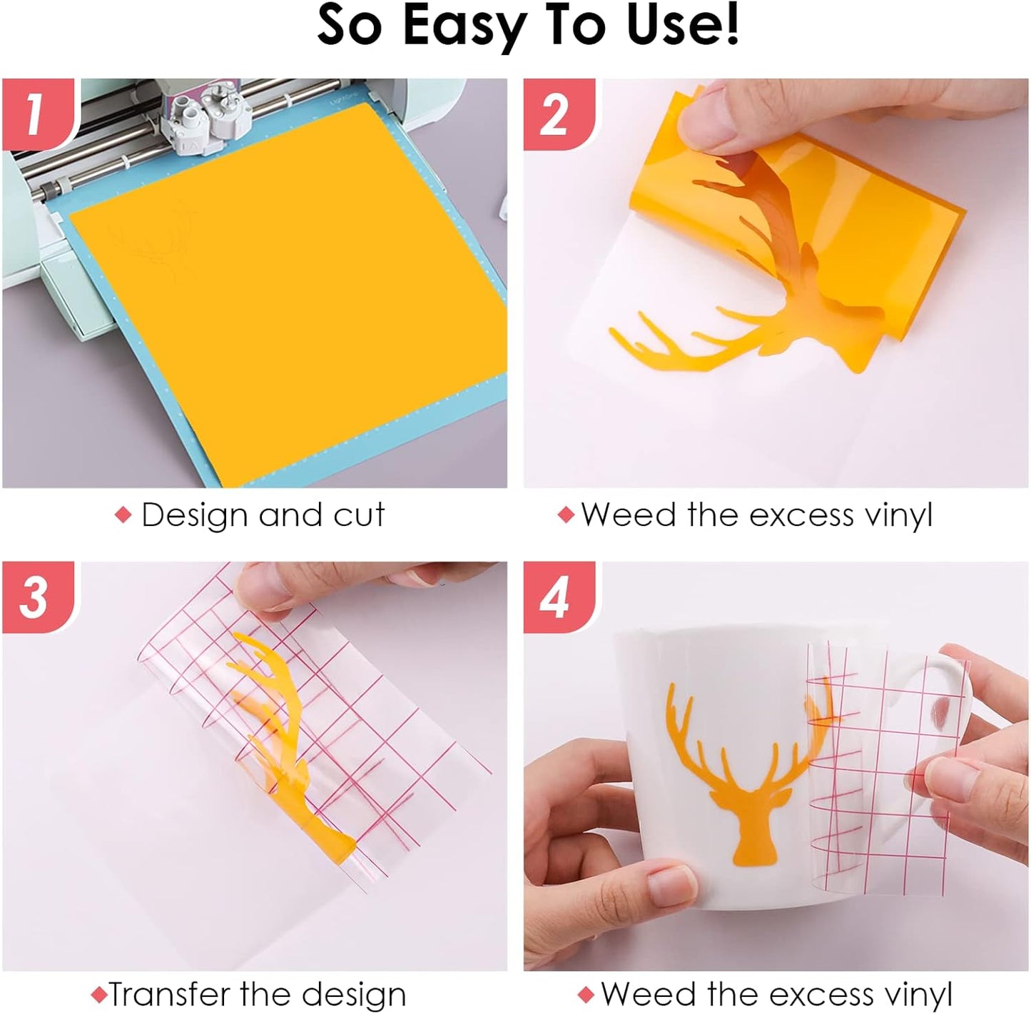 HTVRONT Permanent Vinyl for Cutting Machine-100 Pack 12 "x12 Adhesive Vinyl Sheets Set, 90 Sheets Permanent Bundle & 10 Transfer Tape for Projects and Crafting