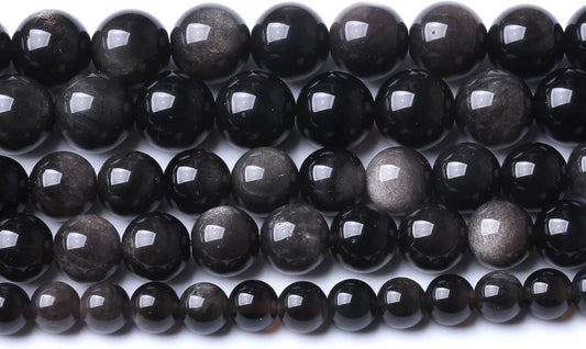 32pcs 12mm AAA Natural Obsidian Stone Beads Gemstone Round Loose Beads for Jewelry Making DIY Bracelet (Sliver Color Obsidian Stone, 12mm)