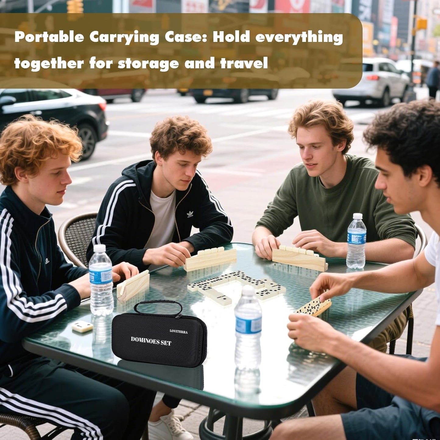 Double 6 Dominos Set for Adults, Durable 28 Tiles Dominos with 4 Wooden Racks and Carrying Case,Classic Board Games,Portable Travel Game