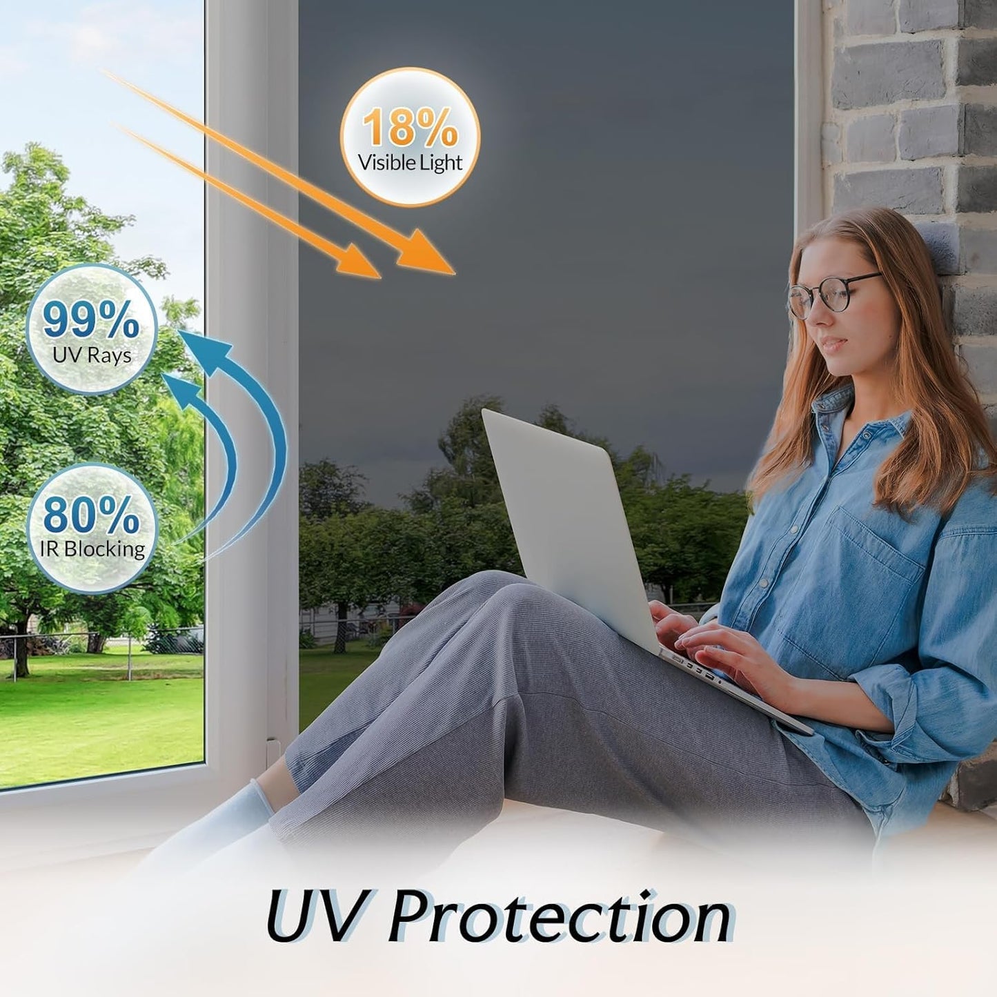 DOWELL One Way Window Privacy Film with 3 Tools Window Tint for Home Sun Blocking Heat Control Anti UV Reflective Mirror Covering See Out Not in for House and Office Black Silver 17.5" X 78.7"