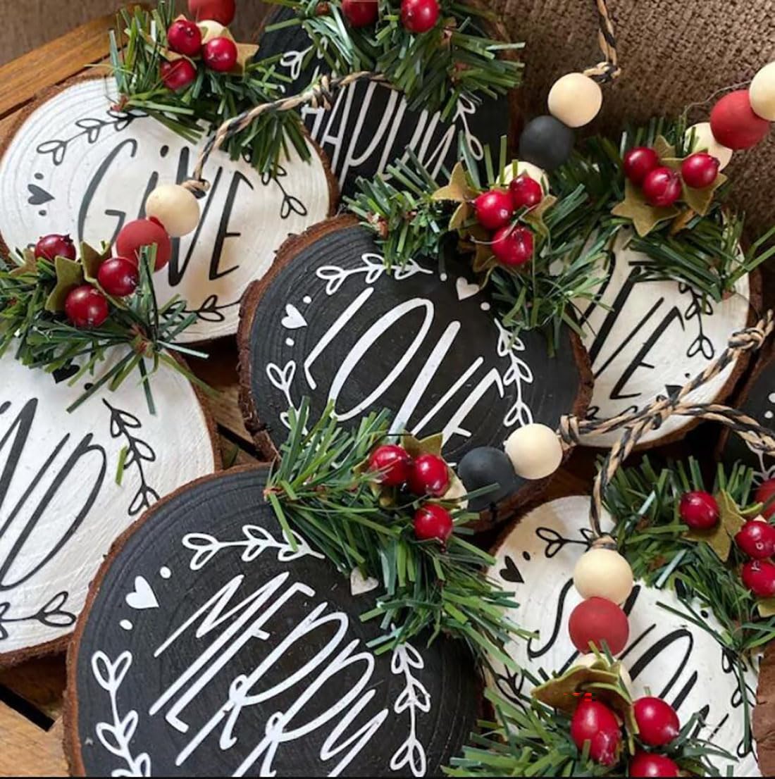 Christmas Stencils for Painting on Wood Slice,3" Small Christmas Stencils for Crafts Reuable Xmas Holiday Stencil for Tiered Tray Wood Sign Decor