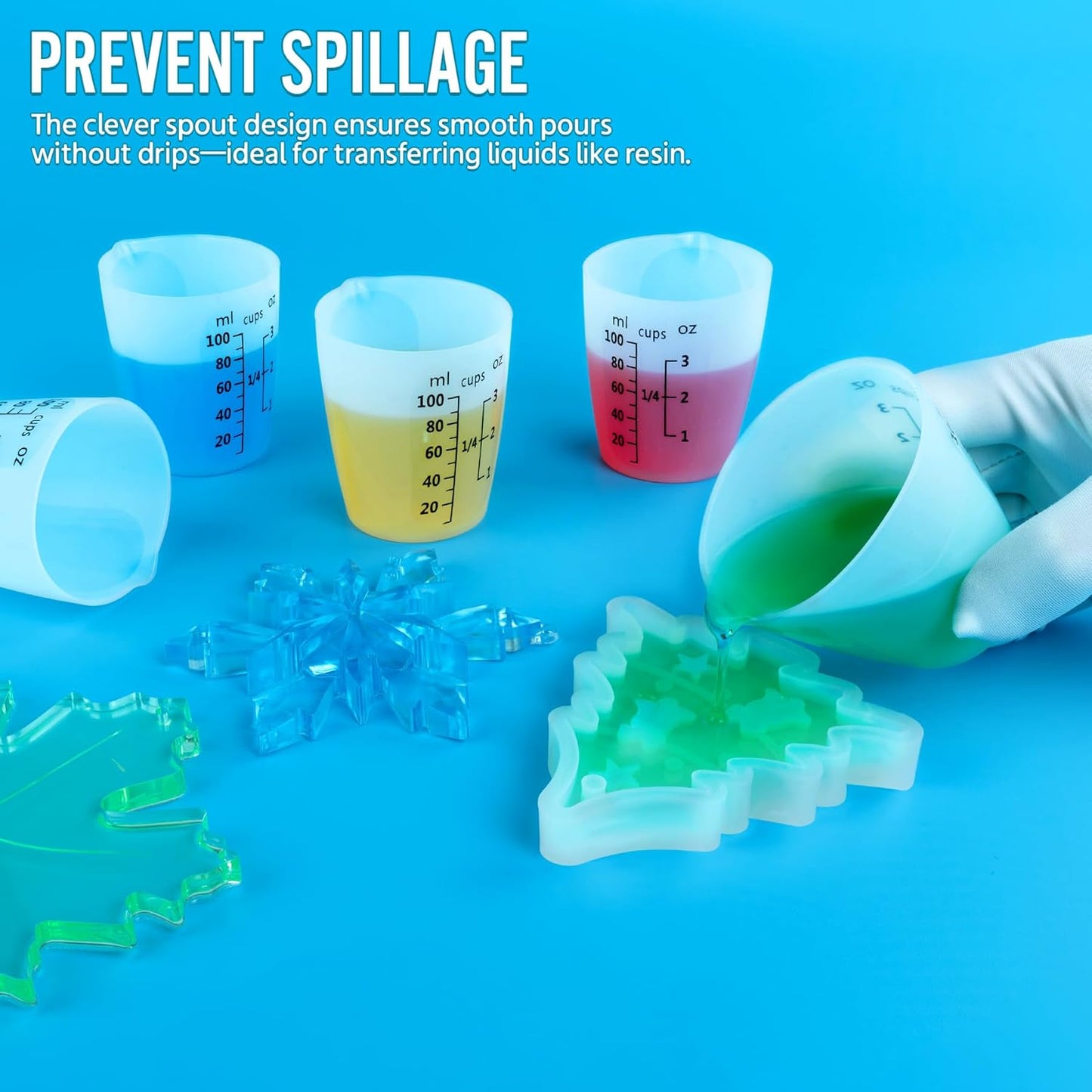 10Pcs Silicone Resin Mixing Measuring Cups 100ml for Resin Supplies, Easy-to-read Black Marks, Non-stick Reusable Silicone Pouring Cups for Epoxy Mixing