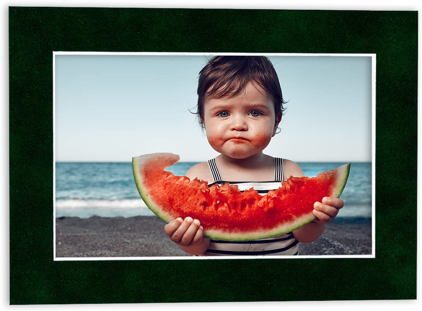 8x10 Mat Bevel Cut for 5.5x8.5 Photos - Acid Free Green Suede Precut Matboard With Backing Board and Crystal Clear, Self Seal Photo Mat Bag - For Pictures, Photos, Framing - 4-ply Thickness