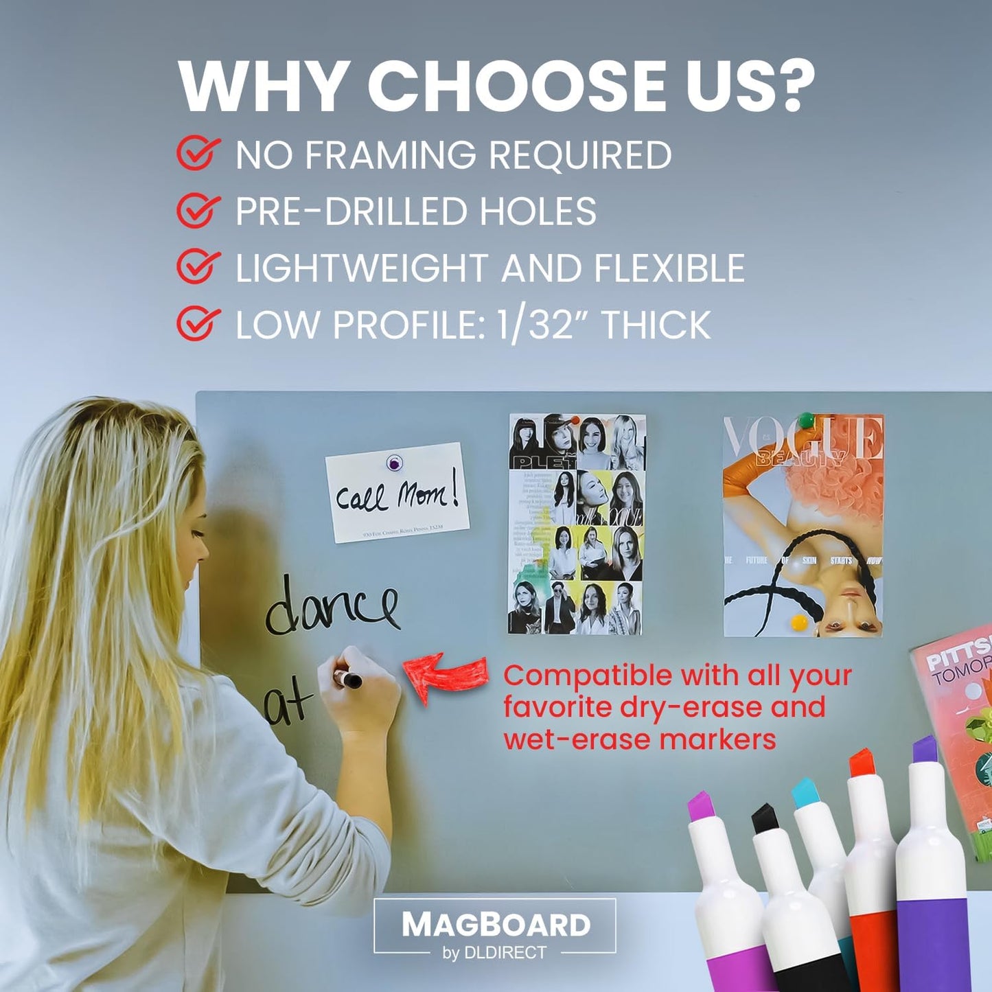 Diamond Life Magnetic Board - Memo & Vision Board for Home, Office, and Classroom - Magnet Board for Kids - Pre-drilled Mounting Screws Included (Silver 36"x48")