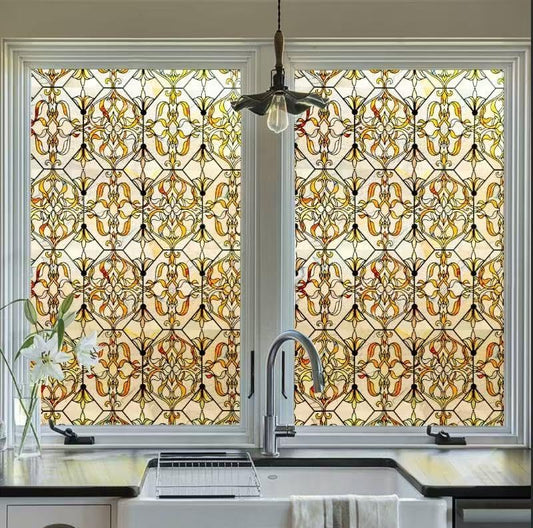 3D Stained Glass Window Privacy Film, Heat Control UV Blocking Static Cling Decorative Window Film for Bathroom,Front Door,Home Non Adhesive,GiltGaze 23.6 x 35.4 inches