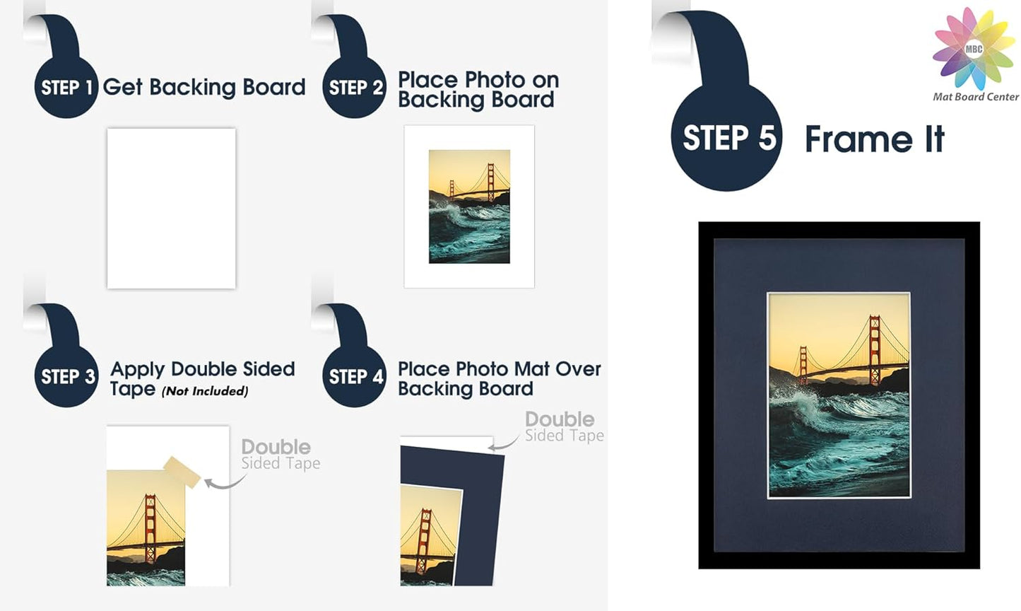 Mat Board Center, Pack of 10, 8x10 for 5x7 Dignity Blue Color Mats - Bevel Cut, Acid Free, 4-ply Thickness, White Core - for Pictures, Photos, Framing