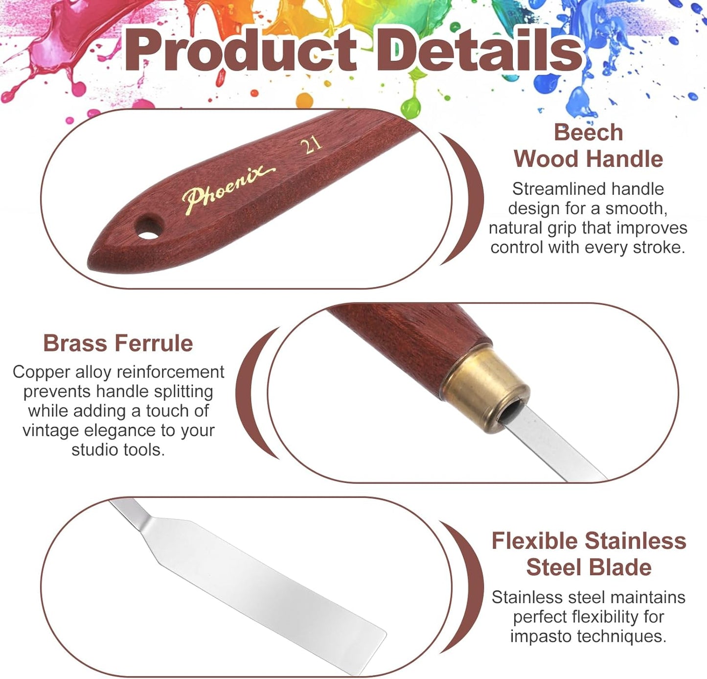 MECCANIXITY Pack of 1 Palette Knife No.21, 6.9" Long Palette Knives with Stainless Steel Flexible Spatula Pallet Knife and Wood Handle for Scraping, Mixing, Oil Acrylic Painting Canvas