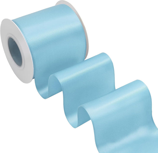 Blue Mist Satin Ribbon 3 Inch X 15 Yards Solid Color Double Faced Ribbons Perfect for Crafts Wedding Decor Bow Making Arts Sewing and More