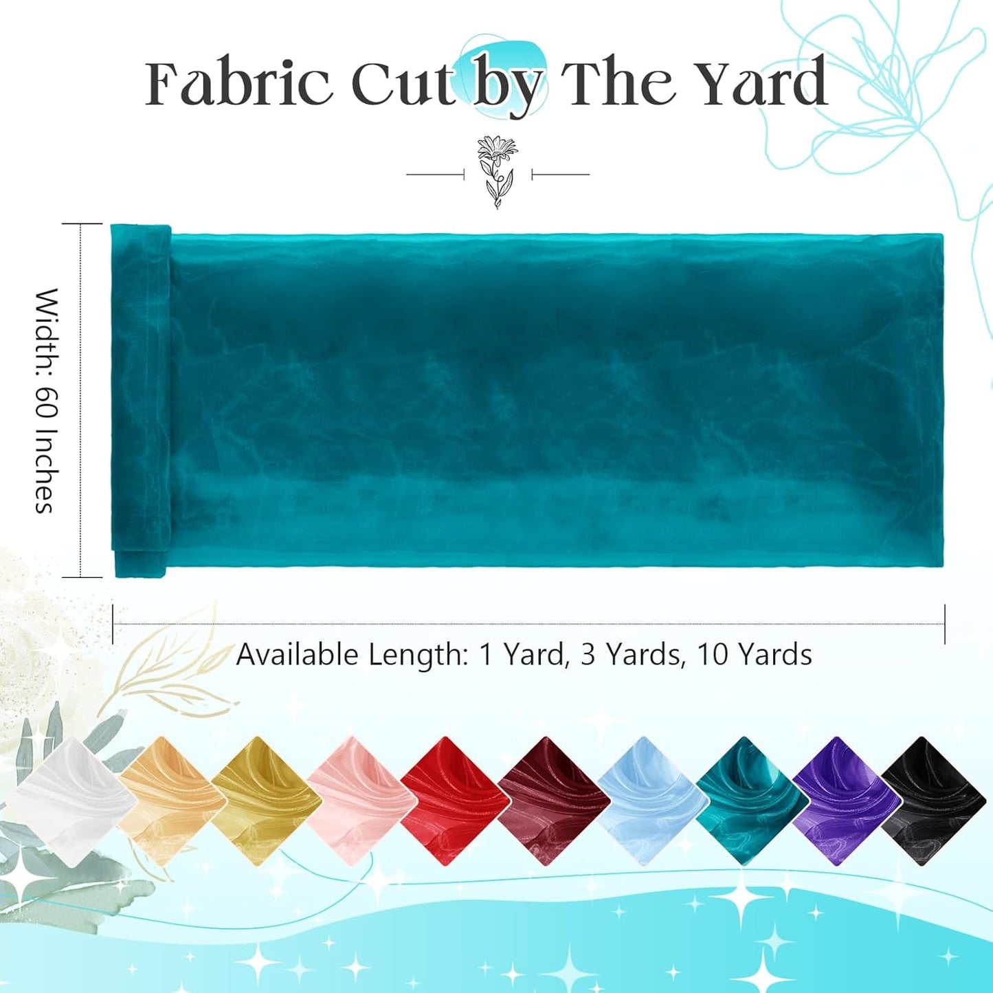 P Pothuiny Sheer Organza Fabric by The Yard, 1 Yard x 60 Inch Wide Bridal Teal Organza Tulle Fabric Roll Shiny Gauze Fashion Dress Sewing Craft for Wedding Party Decorations Backdrop