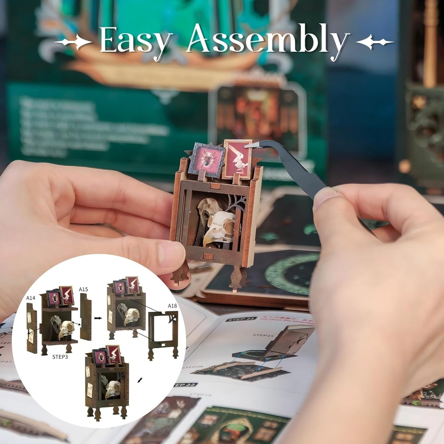 Fsolis Book Nook Kits, DIY Miniature House Kit 3D Puzzles for Adults Bookshelf Decor Gifts for Women Teenagers Craft Lovers(The Darkness Herbarium)