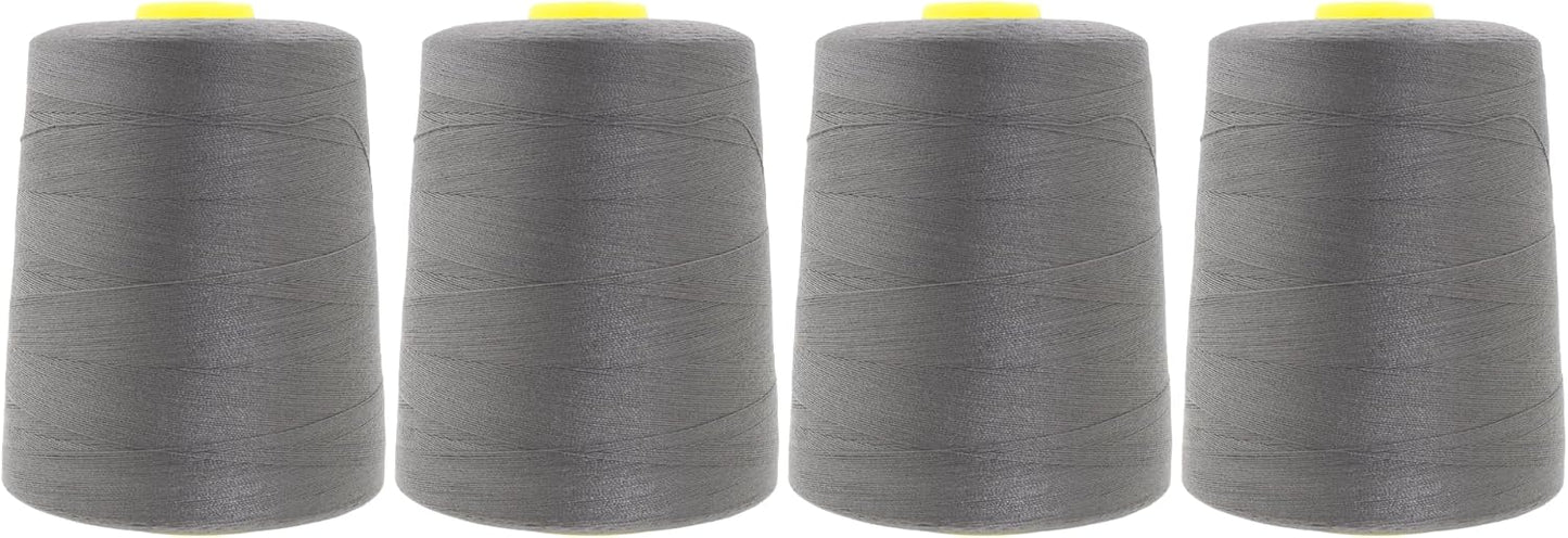 Mandala Crafts 4 Pack of Serger Threads Cones Spools - 20S/2 24000 Yards Polyester Dark Gray Threads for Sergers Machine and Overlock Quilting Sewing Machine