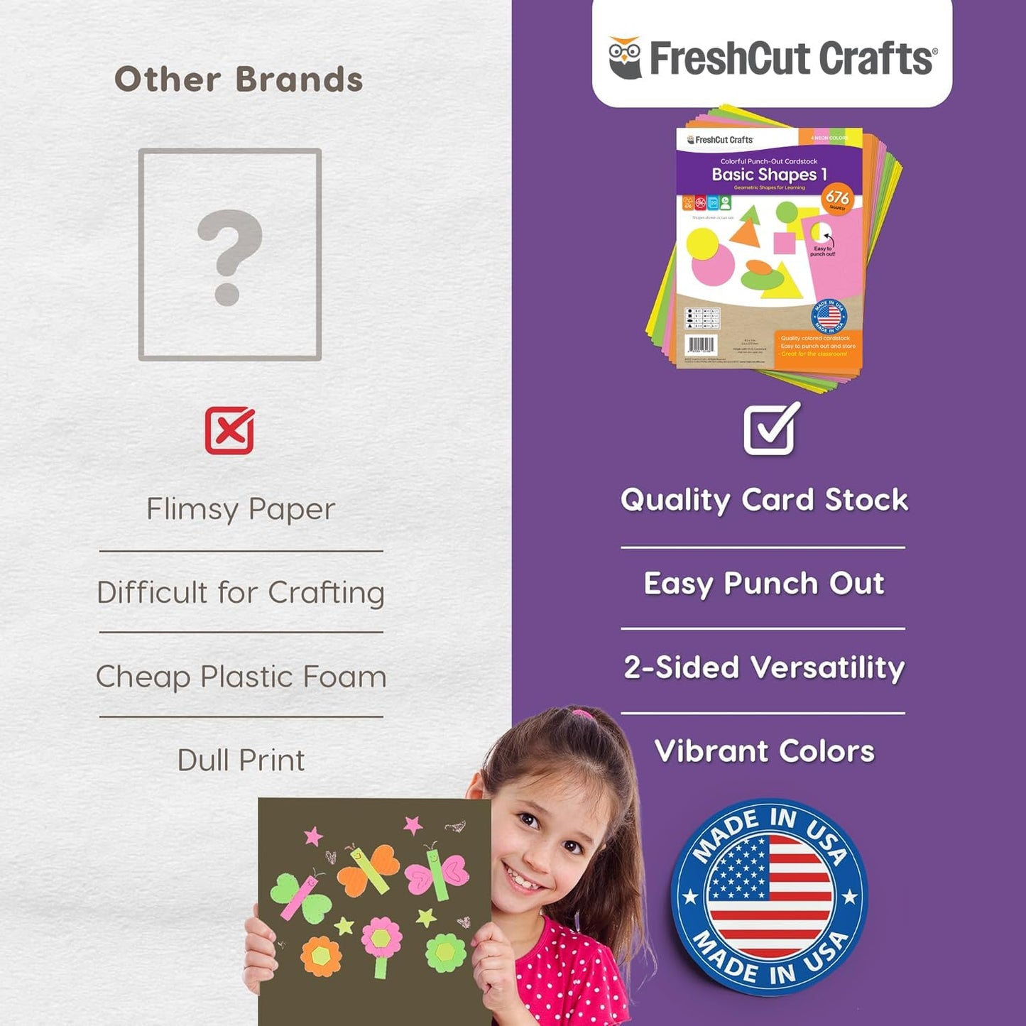 Basic Shapes 1: Circles, Triangles, Squares, Ovals, 676 Pieces US Made Card Stock Punch Out Geometric Shapes in 3 Sizes and 4 NEON Colors for Math, Pattern Play and DIY Crafting