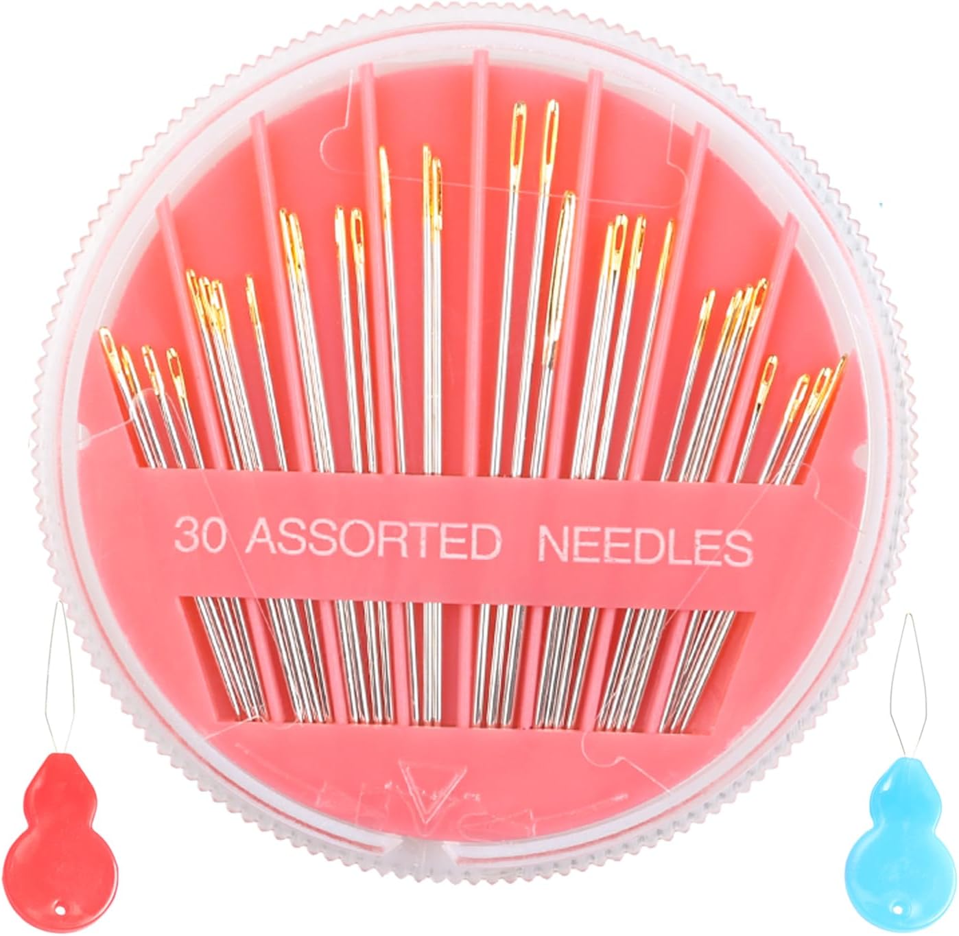 Eketirry Premium Hand Sewing Needles，2 Pack 30-Count Assorted Needles for Sewing Repair, 6 Different Sizes Sewing Needles with 2 Threaders (Pink, 2)