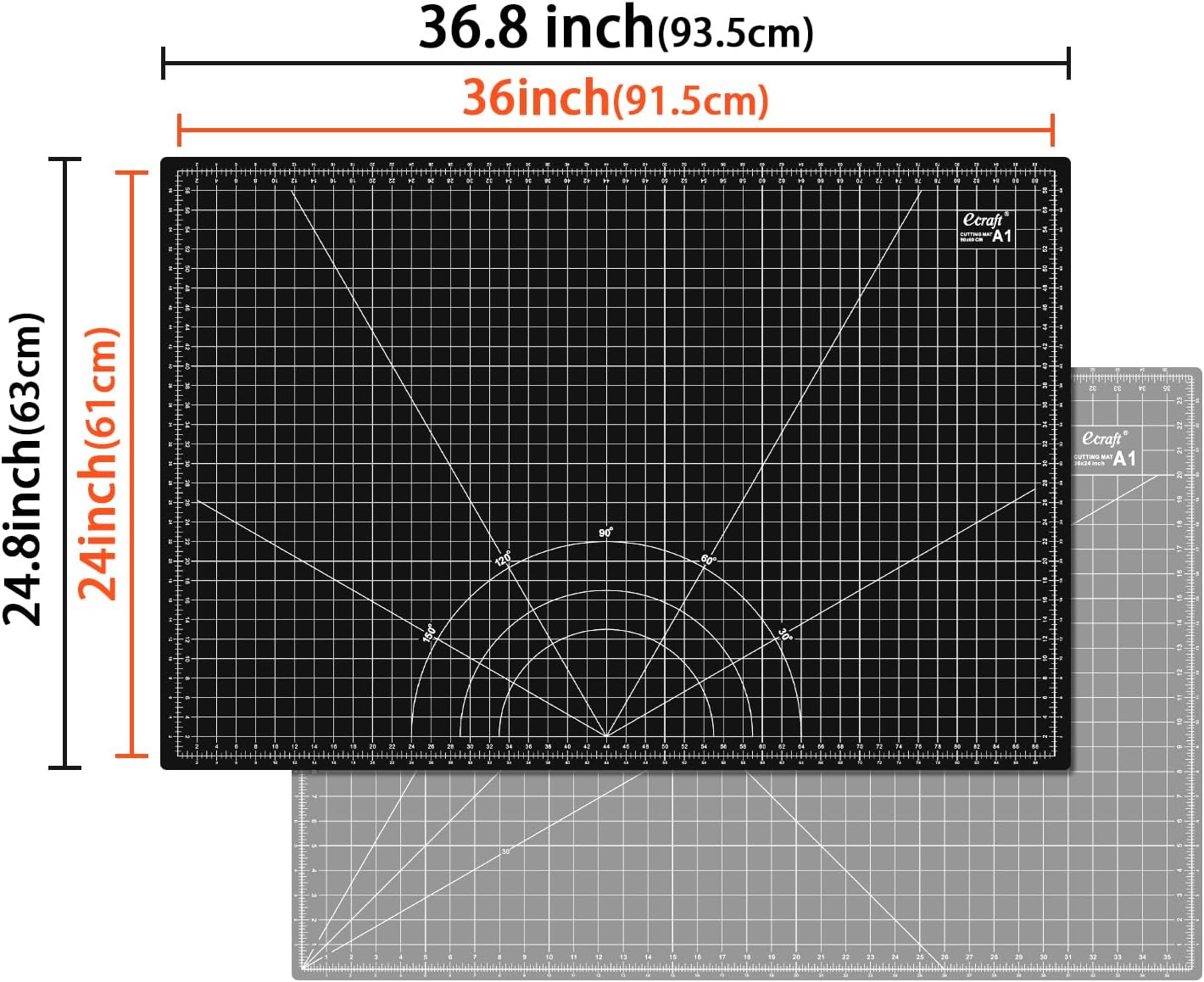 Ecraft Large Self Healing Cutting Mat: 24" x 36" Double Sided 5-Ply Hobby Mat, A1 Rotary Cutting Sewing Mat for Crafts, Fabric,Sewing,Quilting,Scrapbooking,Projects,Grey/Black