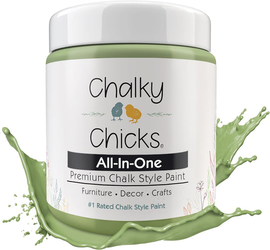 Chalky Chicks All-in-One Chalk Paint for Furniture or Cabinet - 8 Fl Oz - Matte Finish Lily Pad (Green) for Metal, Wood Furniture Paint - No Sanding All-in-One for Home Decor & Crafts, USA Made
